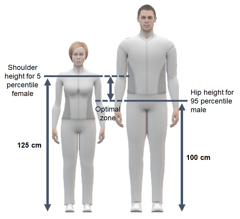 Ergonomic guidelines for an average male and female.