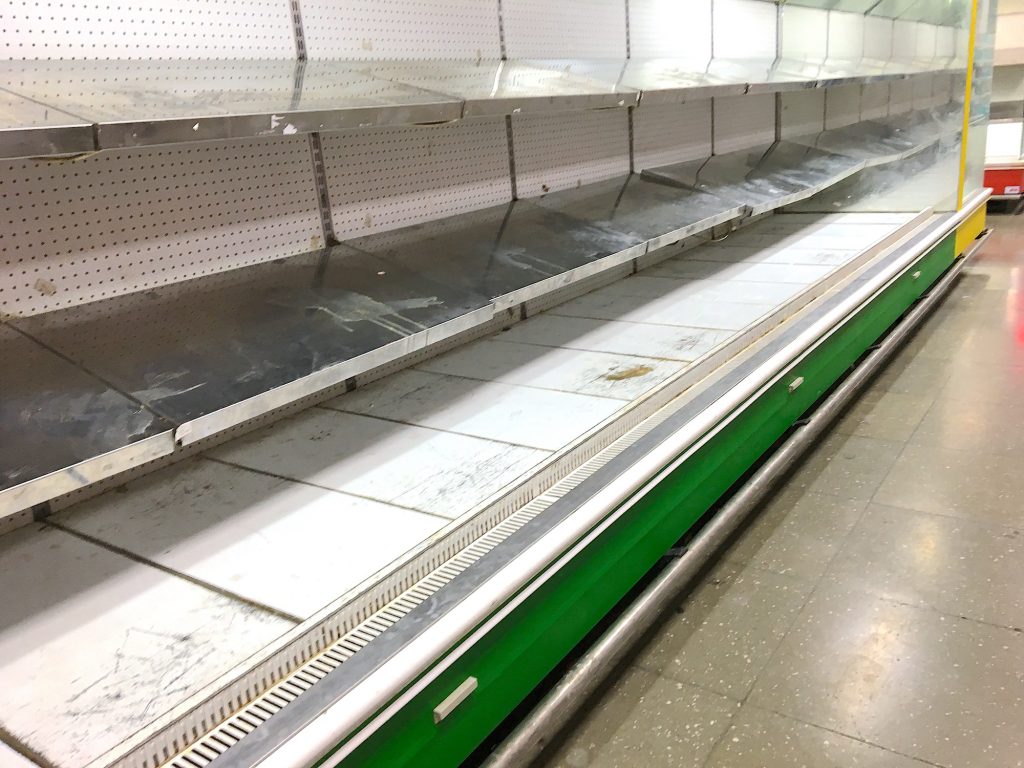 empty supermarket food shelves