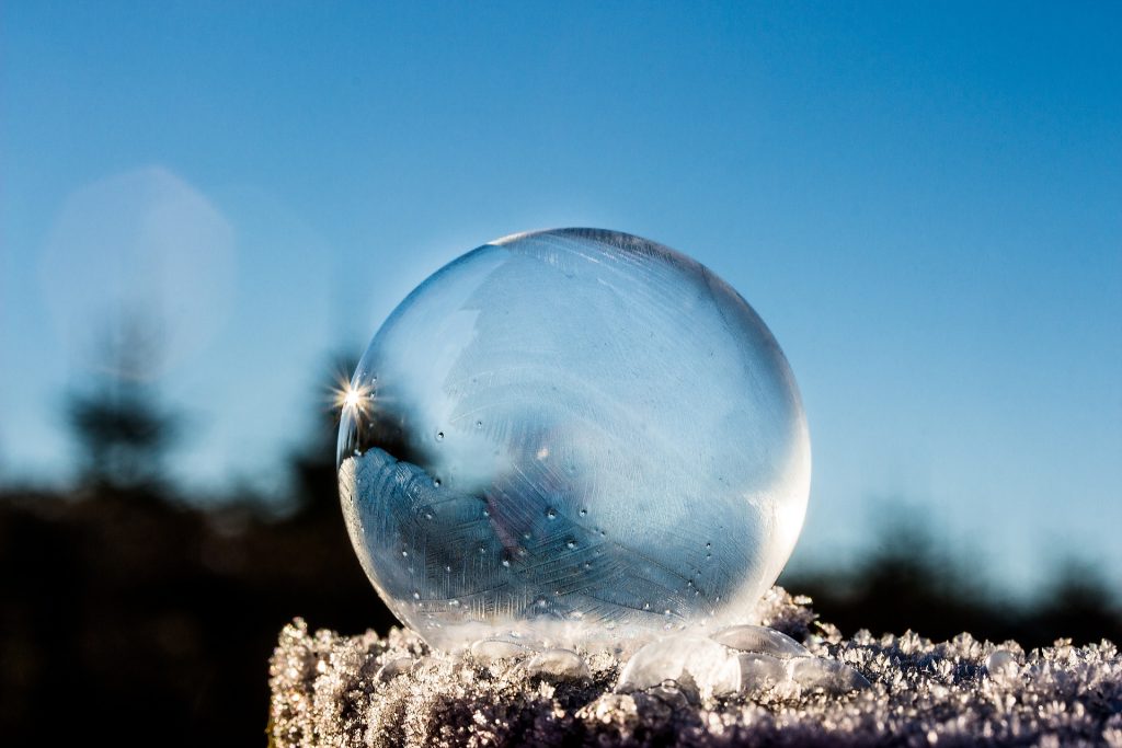 frozen transparent water ball