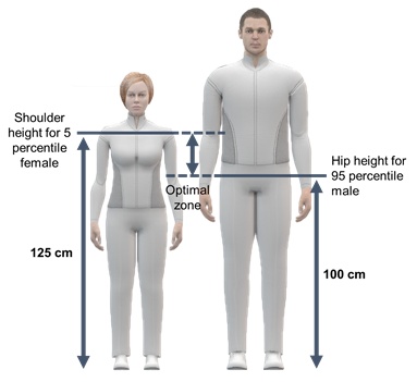 Optimal height to place an object for female and male.