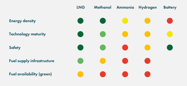 What are the main alternative fuels for ships?