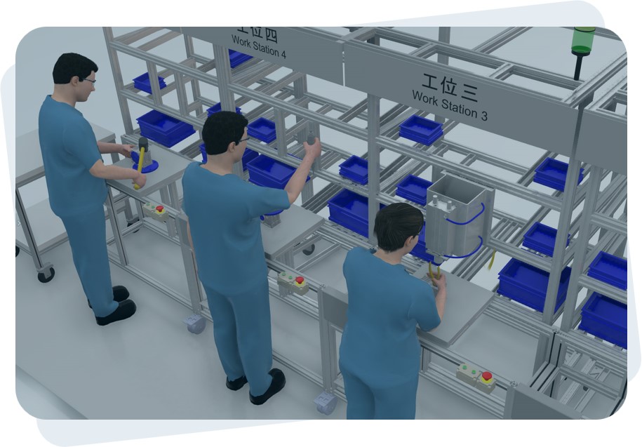workers performing tasks in 3D with virtual ergonomics DELMIA