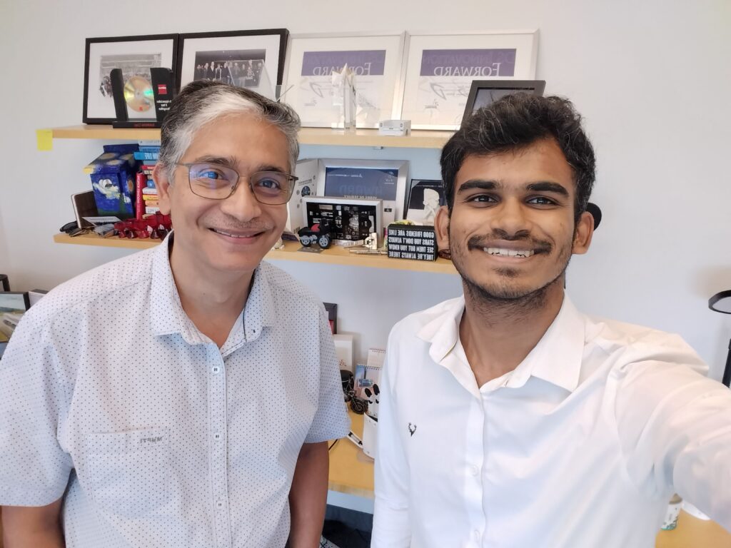Janarthanan Krishnamoorthy, Software Engineering Intern with SOLIDWORKS, poses with Manish Kumar, CEO of SOLIDWORKS.