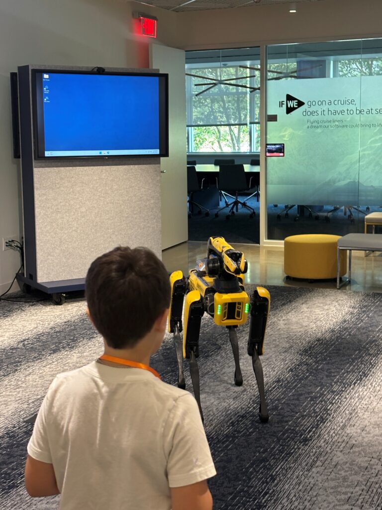 SPOT the Boston Dynamics Robot delights guests of Dassault Systèmes' Family Day at the Boston Campus in Waltham. 