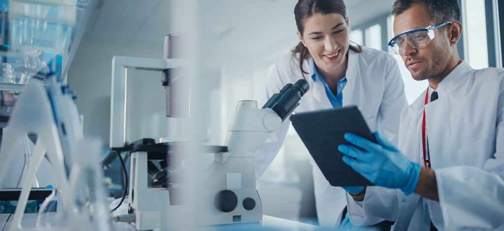 modern labortory with digital tablet and modern equipment used in formulation projects