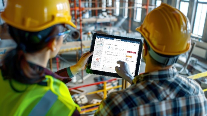 manufacturing workers discussing a project plan