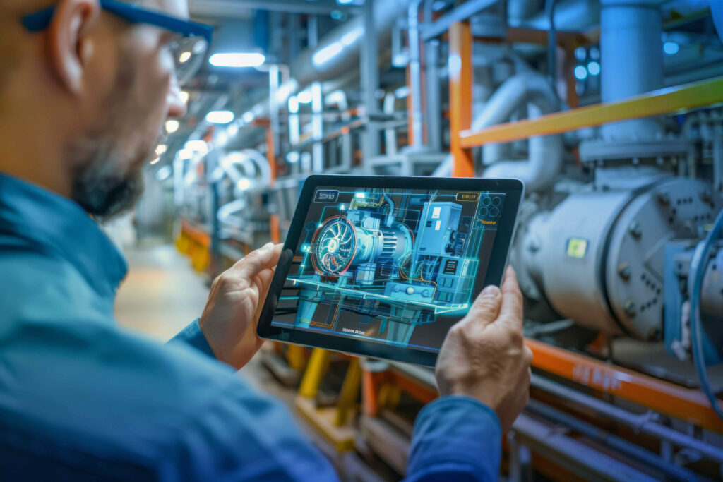 Man using a tablet in a smart factory - future of manufacturing - Dassault Systemes blog