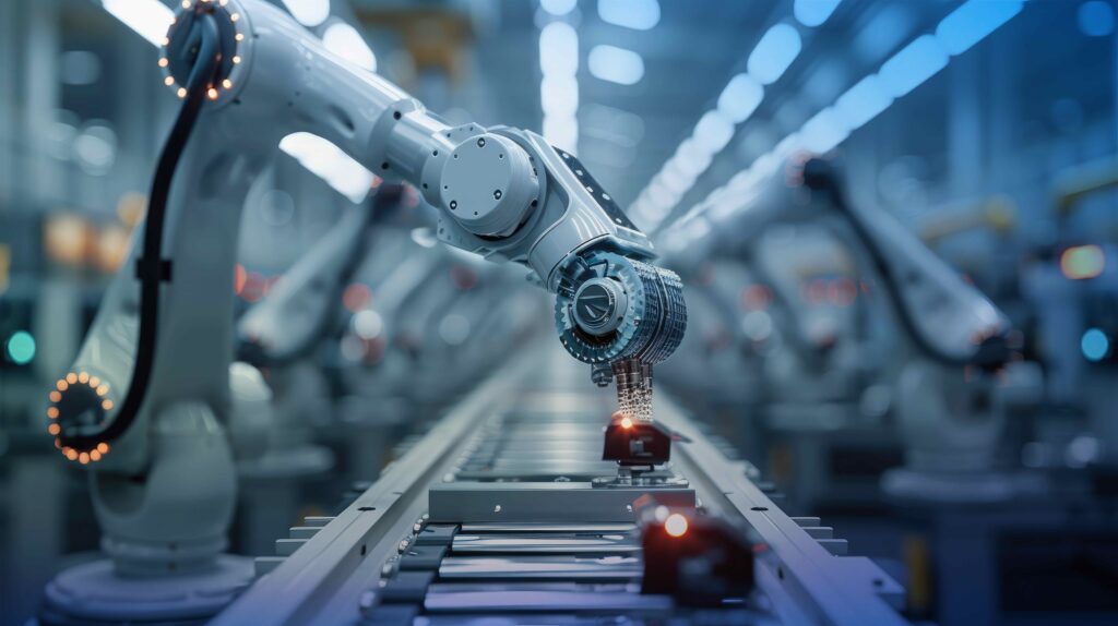 A robotic arm over a conveyor belt line in a factory - CES 2026 - Dassault Systemes blog