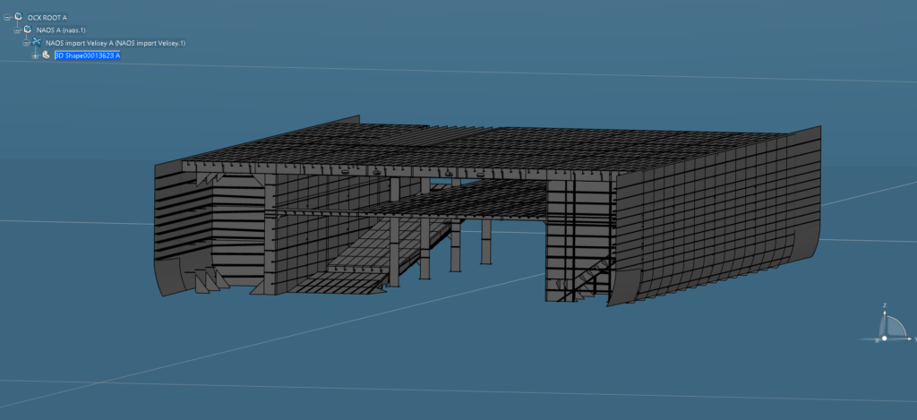 3D view of a ship structure displayed in a digital engineering environment.
